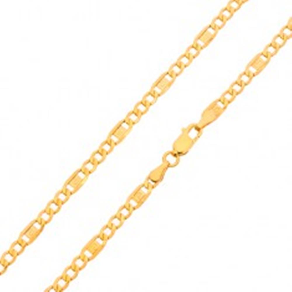 Šperky eshop Zlatá retiazka 585 - tri oválne očká, článok s gréckym kľúčom, 500 mm