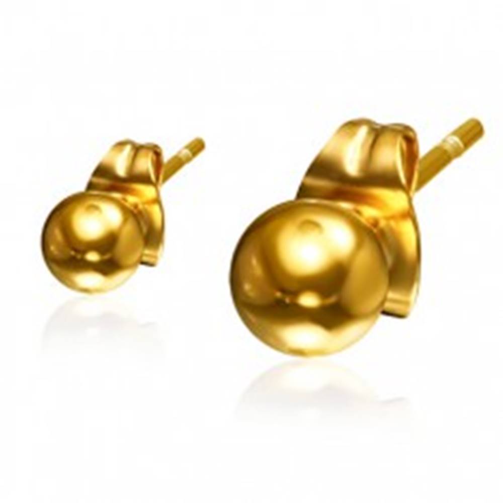 Šperky eshop Guličkové oceľové náušnice zlatej farby, 4 mm