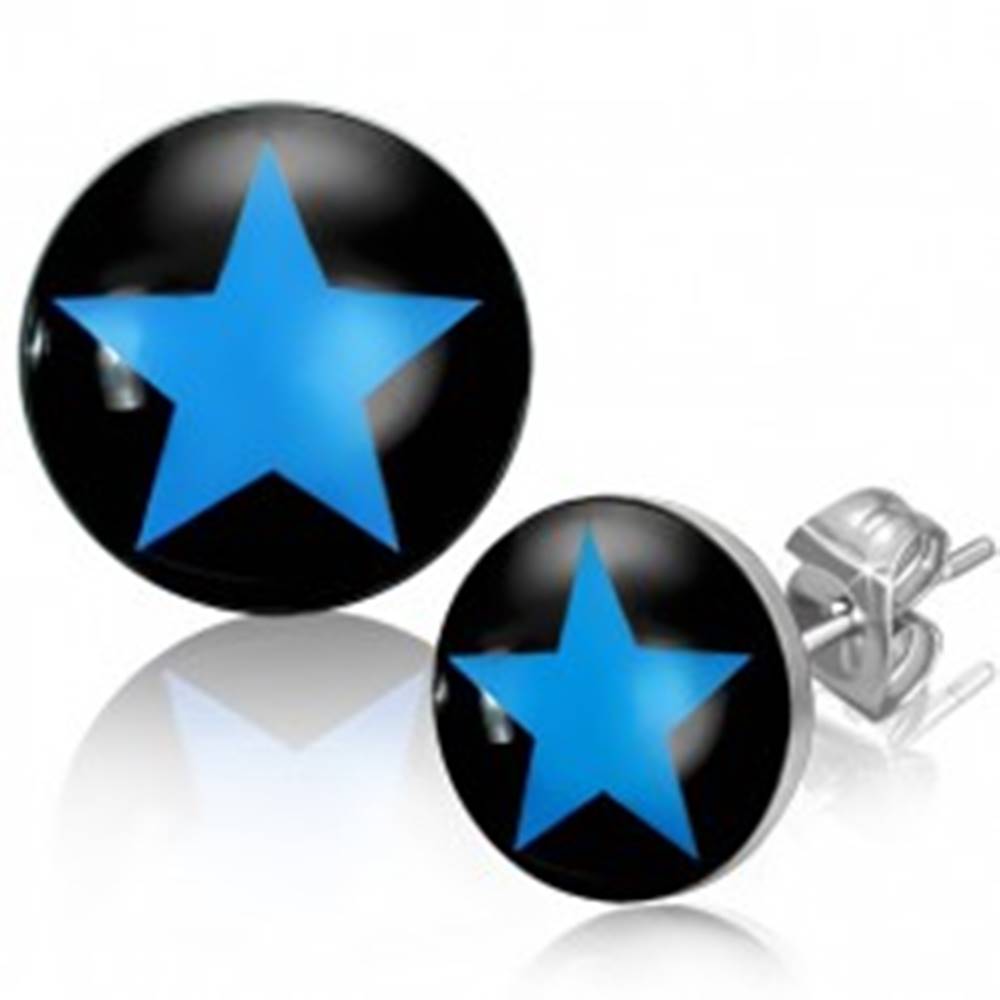 Šperky eshop Oceľové náušnice s modrou hviezdou v čiernom kruhu