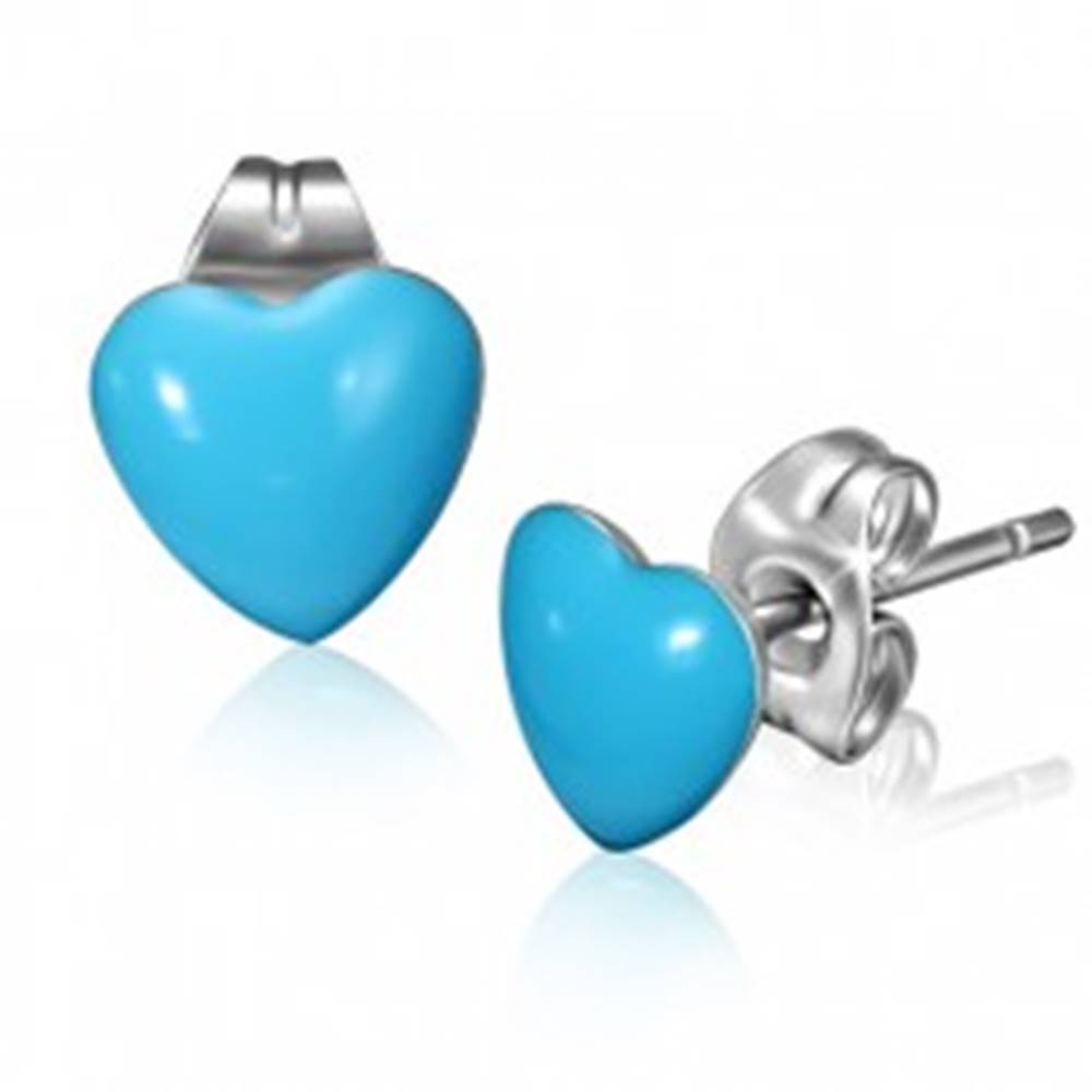 Šperky eshop Oceľové náušnice s modrými srdiečkami a puzetkami