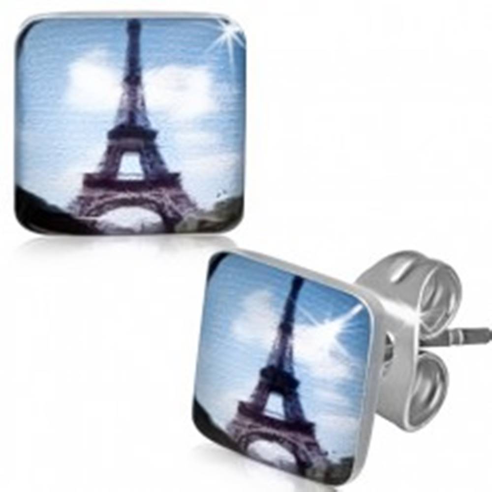 Šperky eshop Štvorcové oceľové náušnice s Eiffelovou vežou