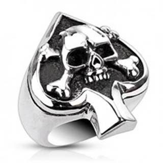 Prsteň z ocele s kartovým symbolom a lebkou - Veľkosť: 51 mm