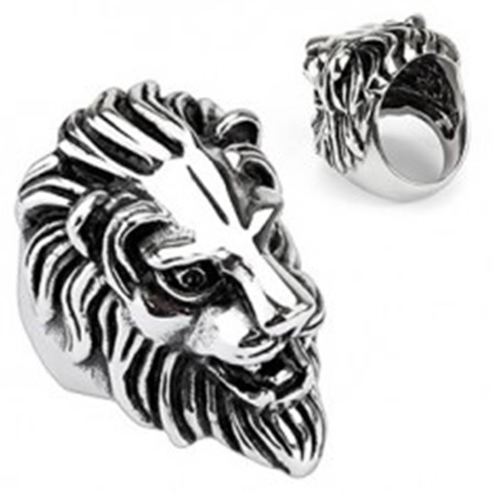 Šperky eshop Oceľový prsteň - veľká levia hlava - Veľkosť: 59 mm