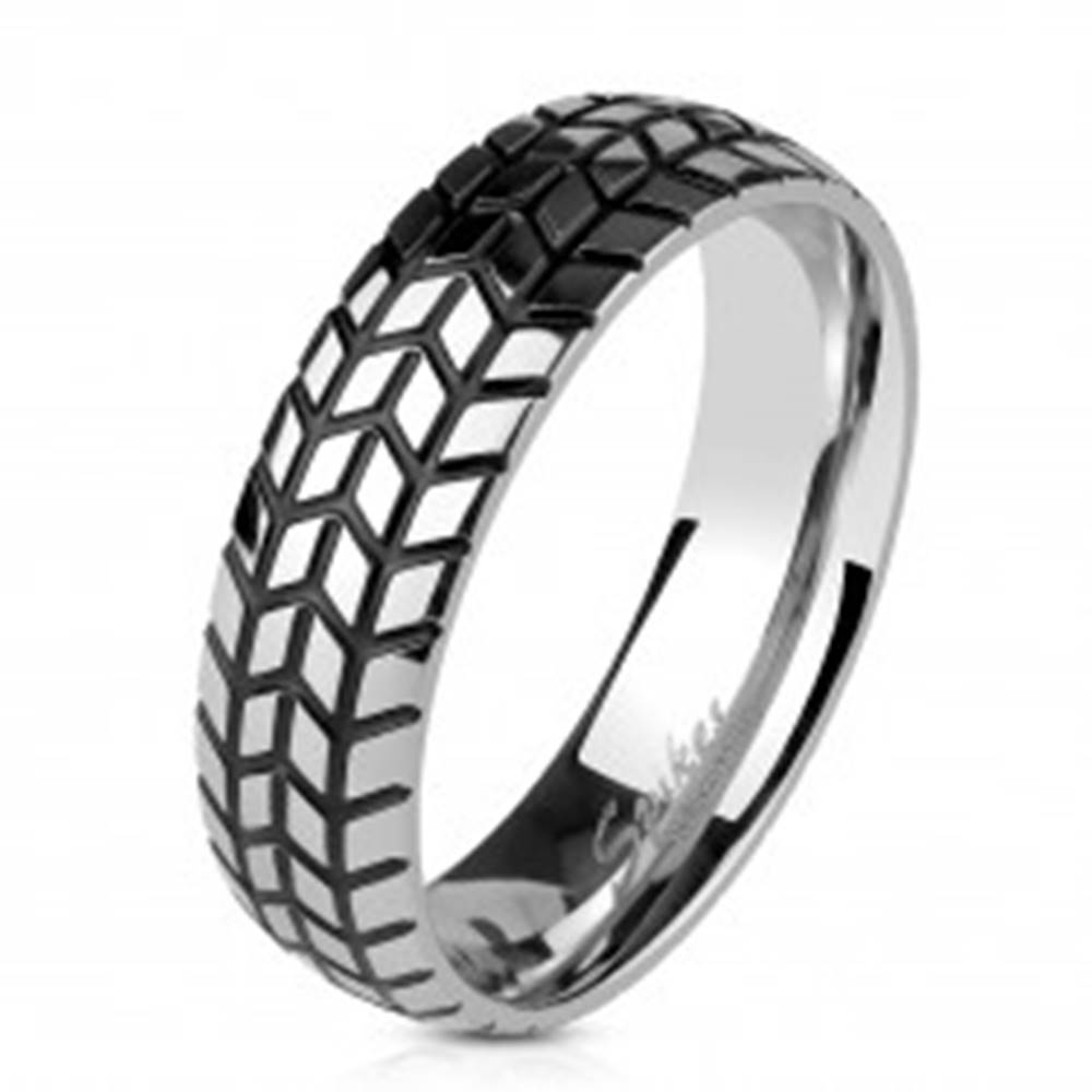 Šperky eshop Oceľová obrúčka striebornej farby, štrukturovaný dezén pneumatiky, 6 mm - Veľkosť: 60 mm