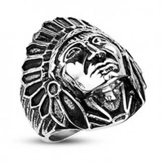 Oceľový prsteň- indián Apač, čierna patina - Veľkosť: 59 mm