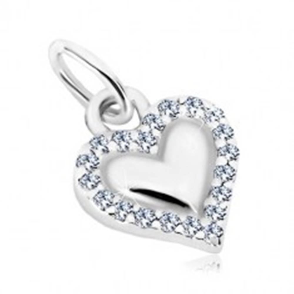 Šperky eshop Prívesok, striebro 925 - lesklé srdce, obrys z transparentných zirkónov
