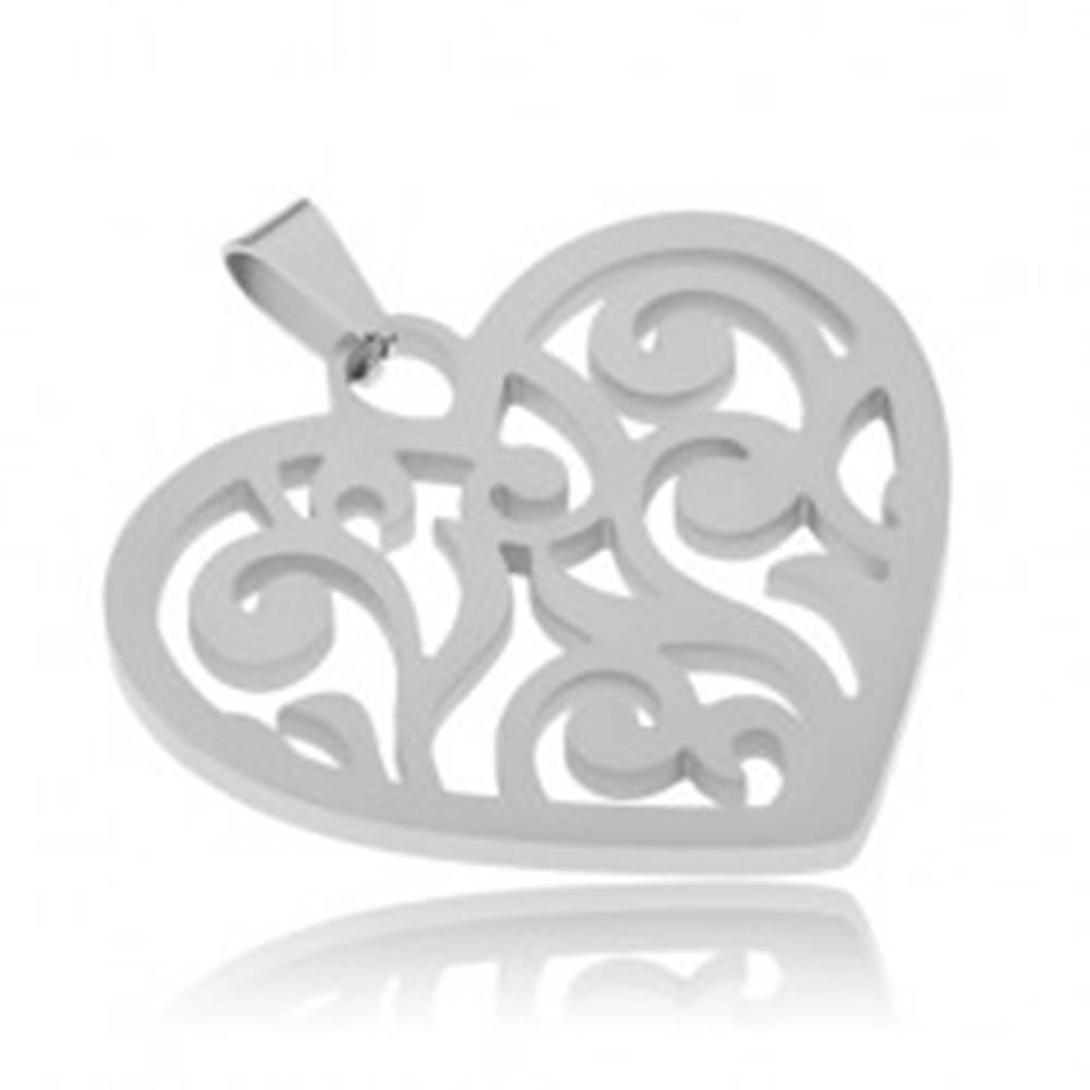 Šperky eshop Prívesok z ocele, súmerné srdce s vyrezávanými líniami
