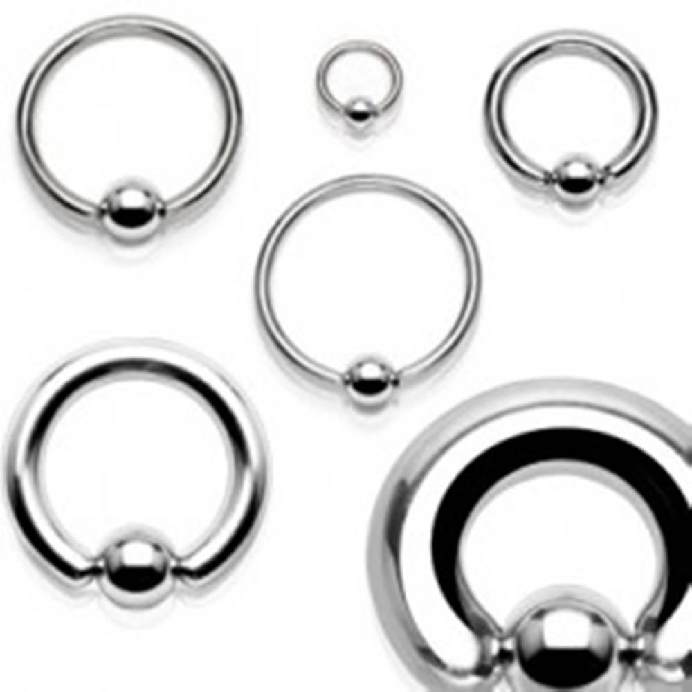 Šperky eshop Piercing z chirurgickej ocele - mohutný kruh s guličkou striebornej farby, hrúbka 8 mm - Hrúbka x priemer x veľkosť guličky: 8 mm x 12 mm x 10 mm
