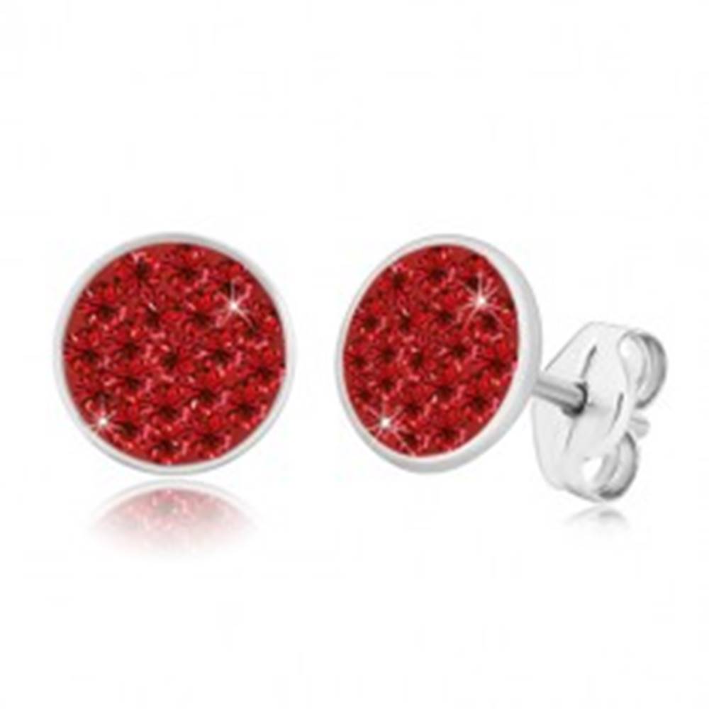 Šperky eshop Strieborné 925 náušnice - trblietavý kruh vykladaný červenými zirkónmi