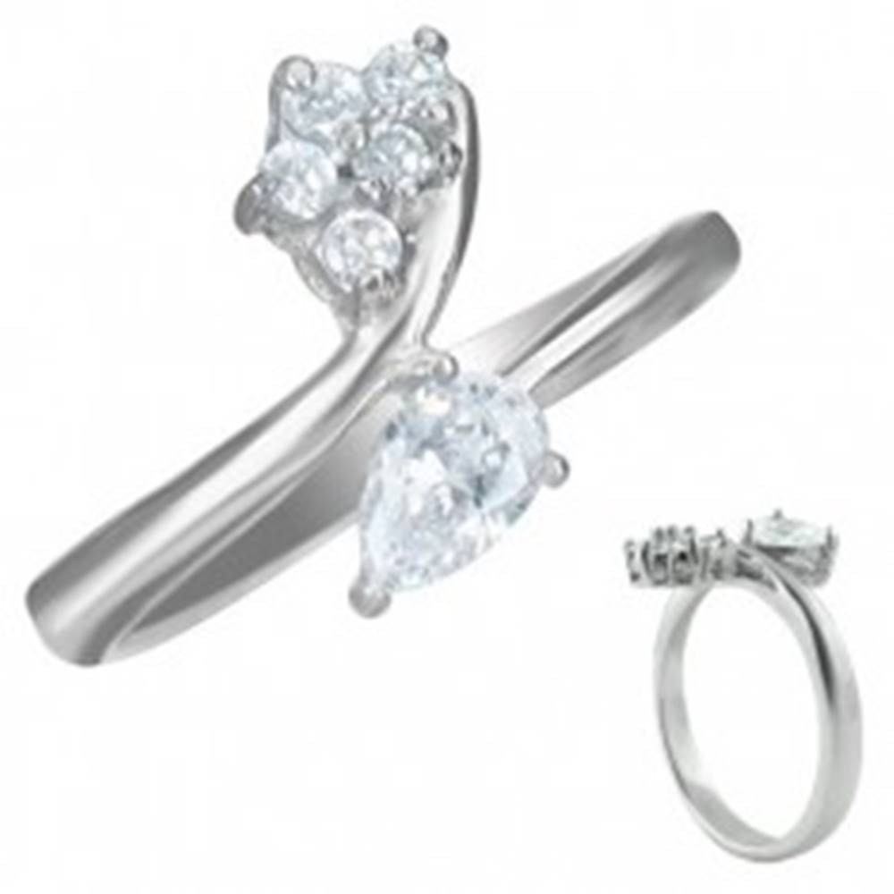 Šperky eshop Zásnubný prsteň - zirkón slzička a päť malých zirkónikov - Veľkosť: 50 mm