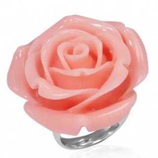 Prsteň z ocele - ružový rozkvitnutý kvet zo živice - Veľkosť: 49 mm
