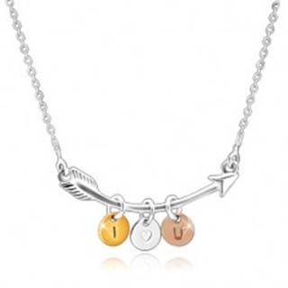 Strieborný 925 náhrdelník - zahnutý šíp, trojfarebné krúžky "I HEART YOU"