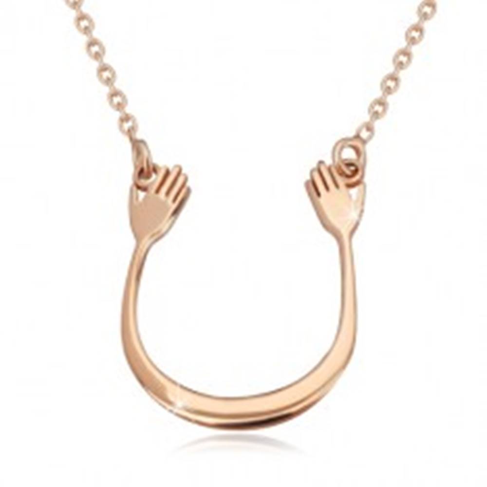 Šperky eshop Strieborný 925 náhrdelník v ružovozlatom odtieni - lesklý oblúčik a dve ruky