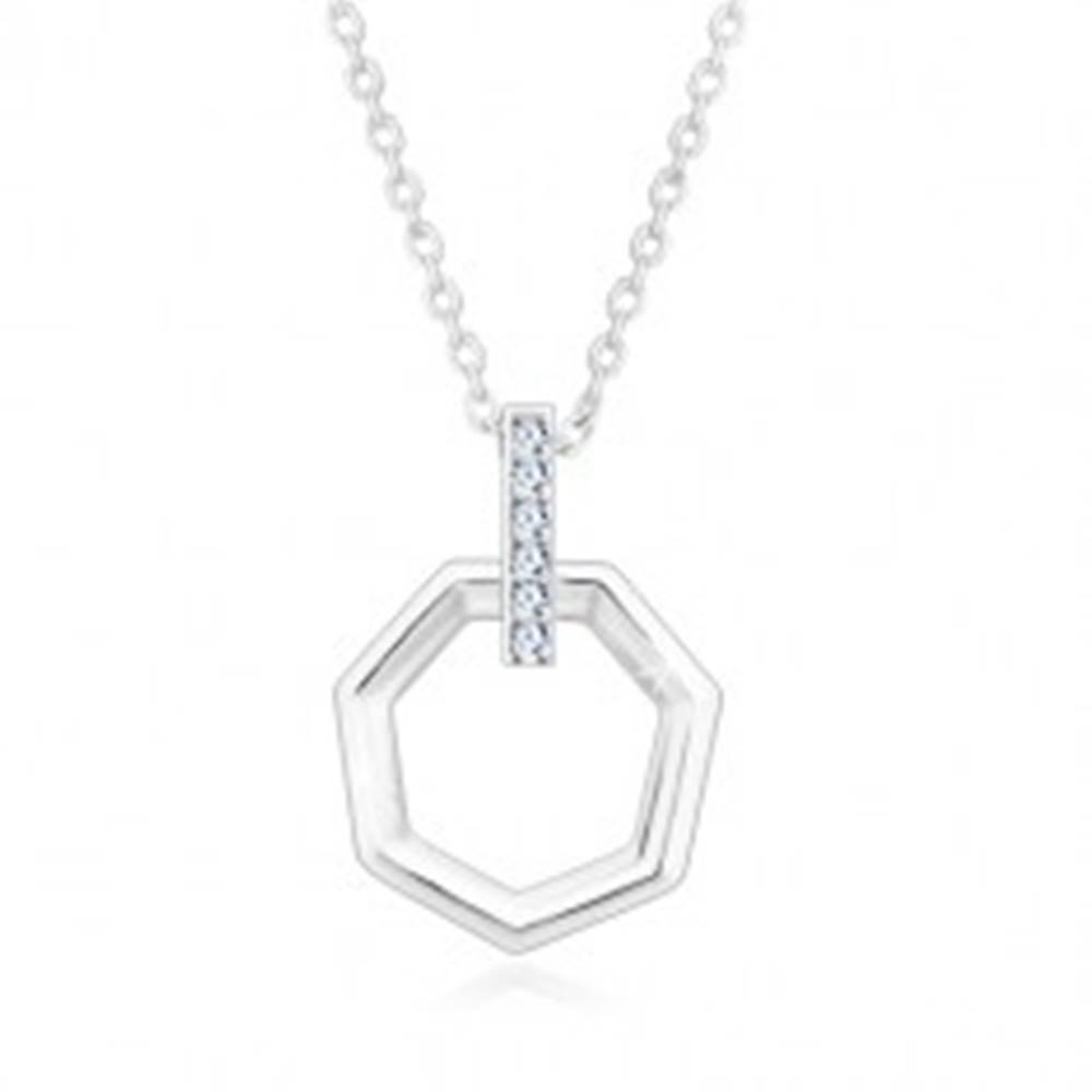 Šperky eshop Strieborný náhrdelník 925 - zvislá zirkónová línia a sedemuholník, retiazka