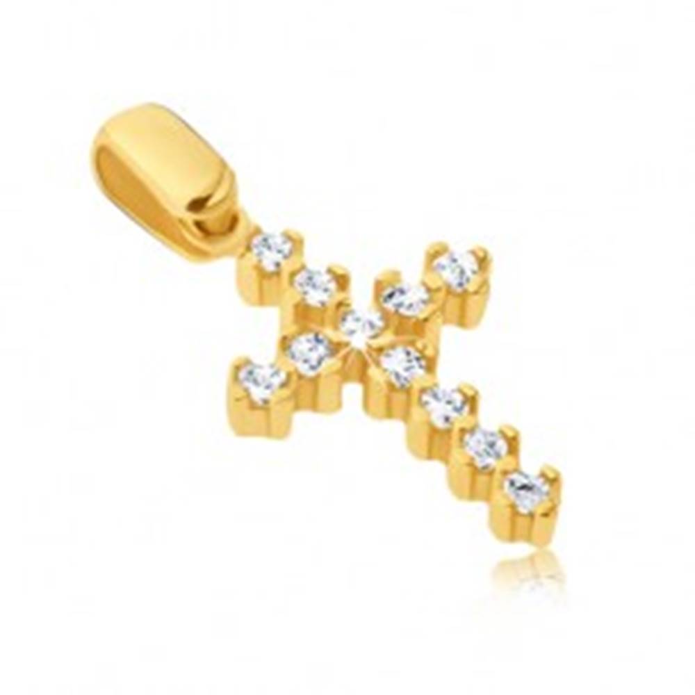Šperky eshop Prívesok zo zlata 14K - trblietavý krížik s vyčnievajúcimi paličkami