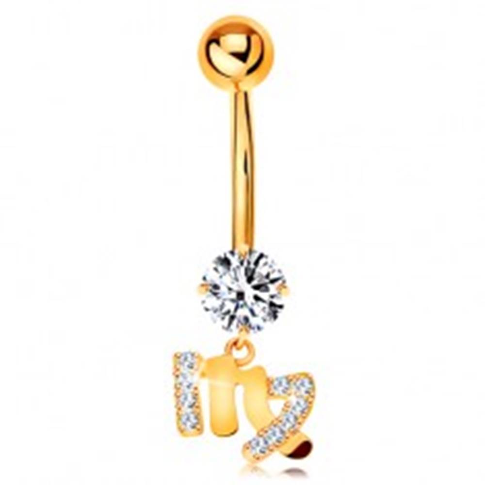 Šperky eshop Piercing do pupku v žltom 14K zlate - číry zirkón, symbol znamenia PANNA