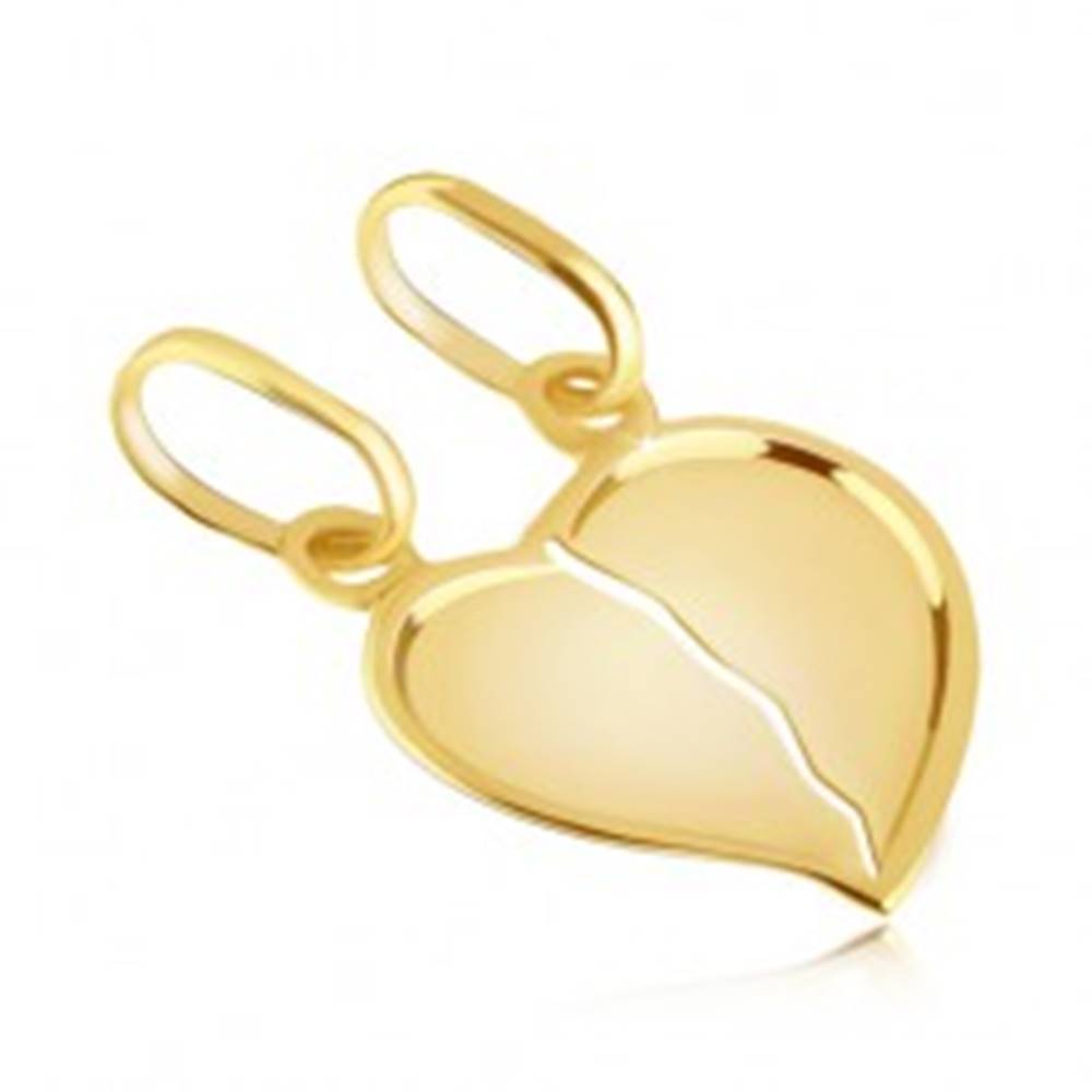Šperky eshop Prívesok zo zlata 14K pre pár - zlomené lesklé srdce s výrazným okrajom