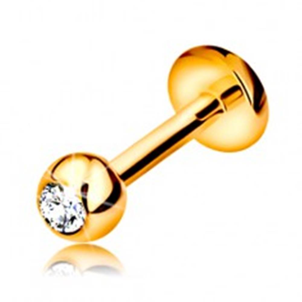Šperky eshop Briliantový piercing do pery a brady, 14K zlato - gulička s diamantom, 6 mm