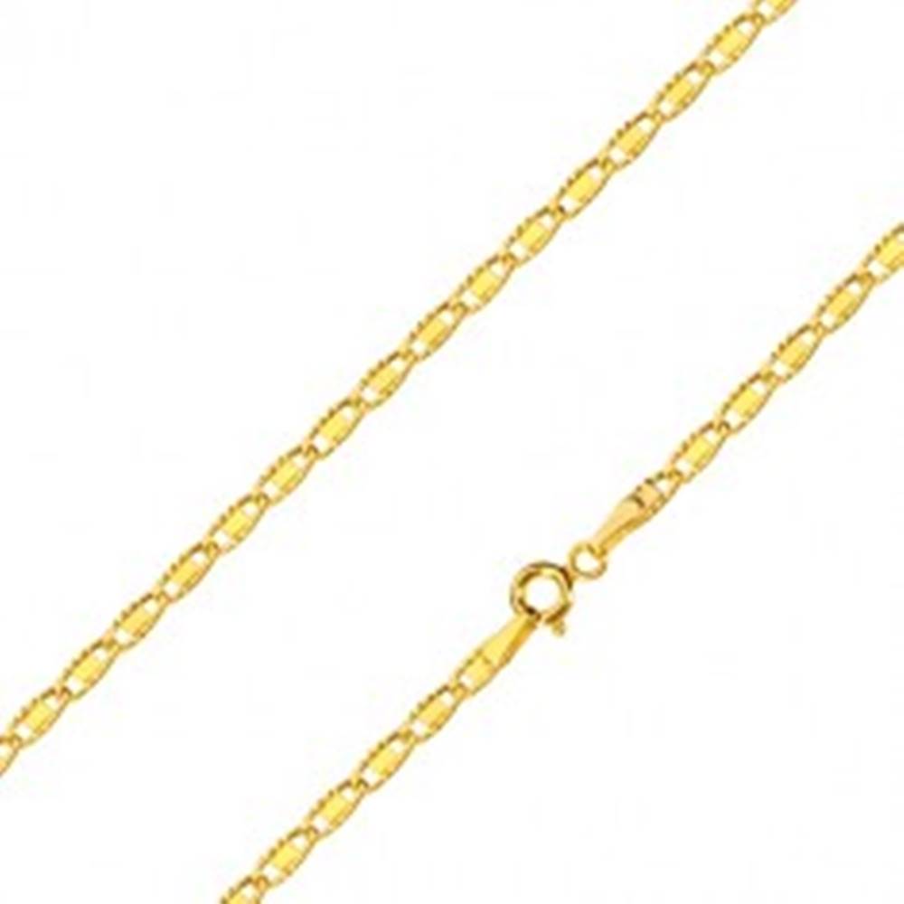 Šperky eshop Retiazka v 14K žltom zlate - oválne očká so zárezmi a hladkým obdĺžnikom, 500 mm