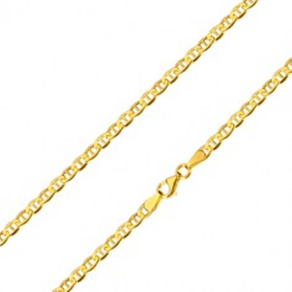 Šperky eshop Retiazka zo žltého 14K zlata - lesklé oválne očká s paličkou uprostred, 600 mm
