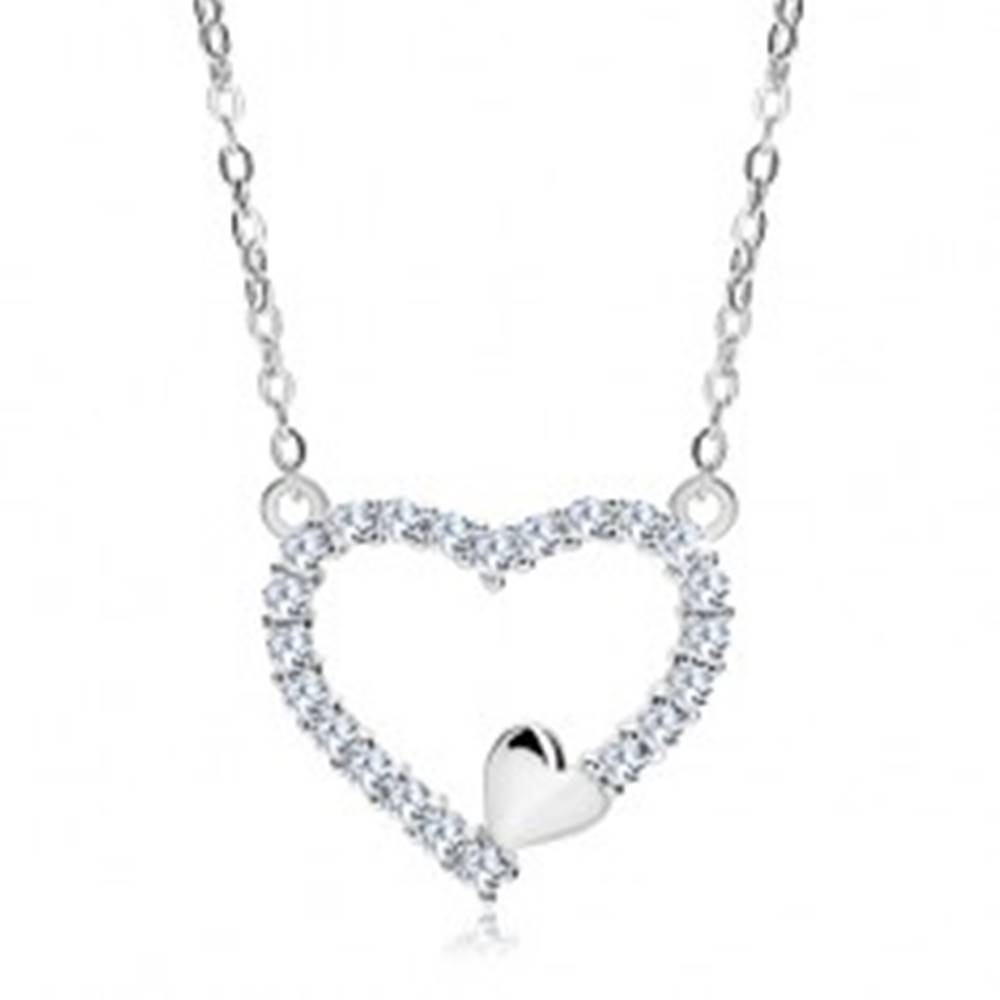 Šperky eshop Náhrdelník zo striebra 925, zirkónová kontúra srdca a malé srdiečko