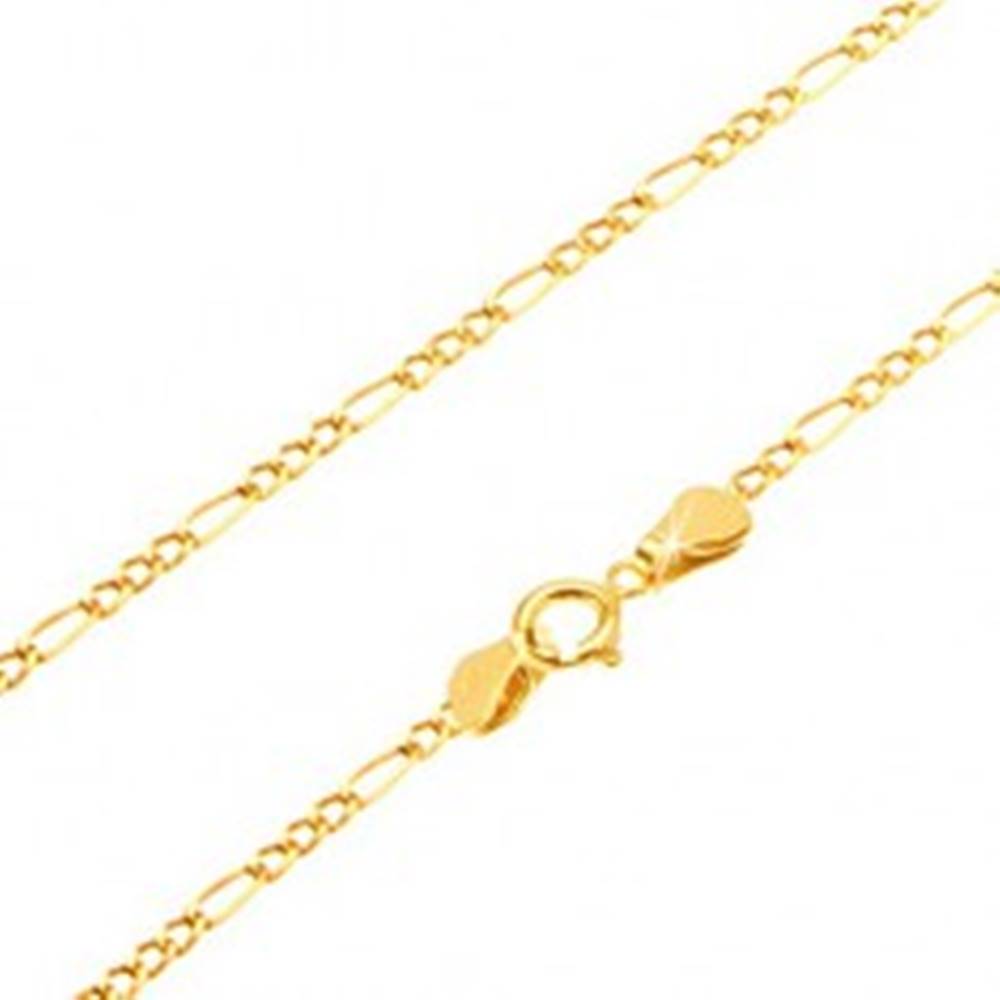 Šperky eshop Retiazka v žltom 14K zlate - tri malé očká a podlhovasté očko, 550 mm