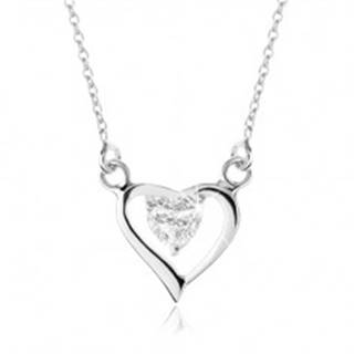 Strieborný náhrdelník 925, obrys asymetrického srdca, zirkónové srdiečko