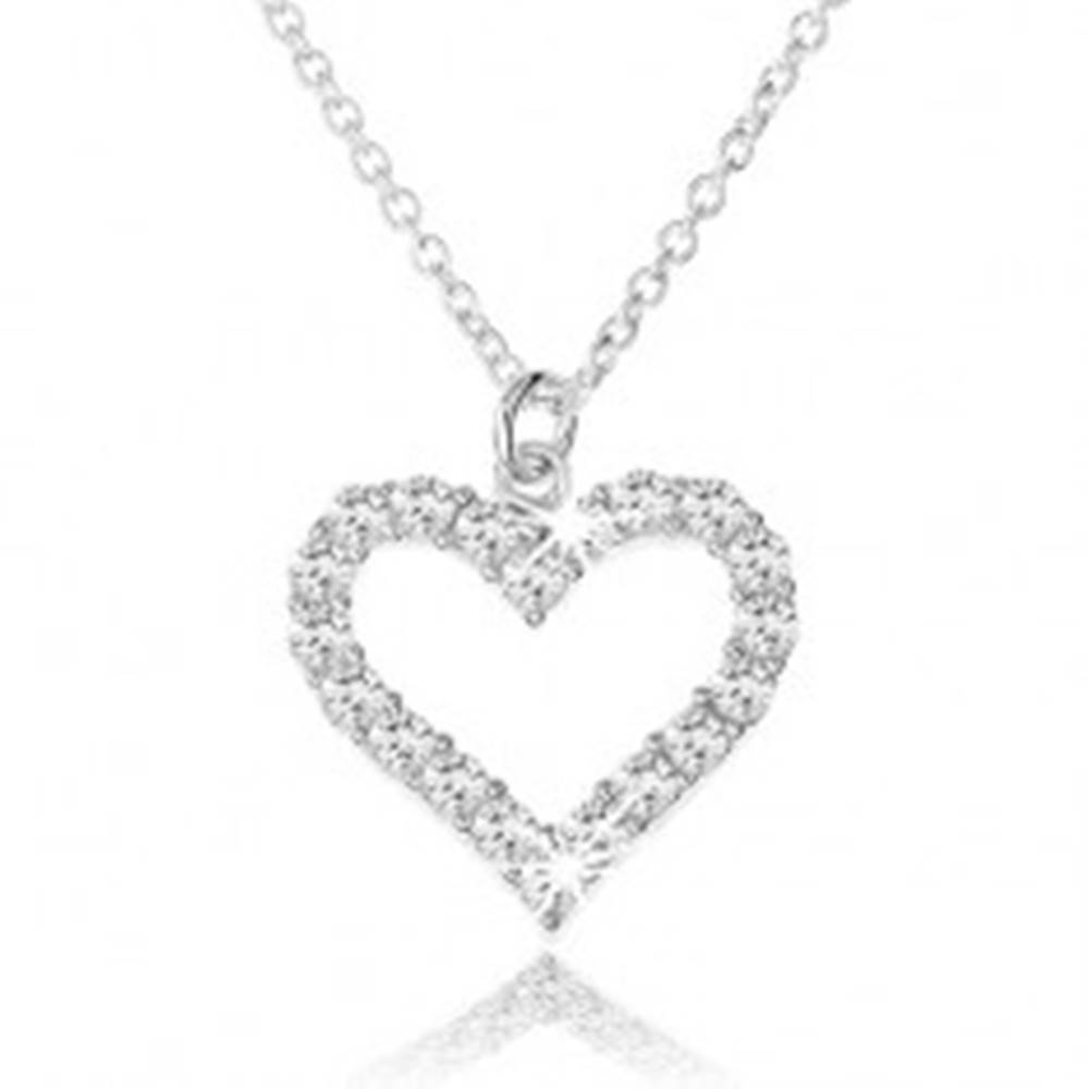 Šperky eshop Nastaviteľný náhrdelník zo striebra 925, zirkónová kontúra súmerného srdca