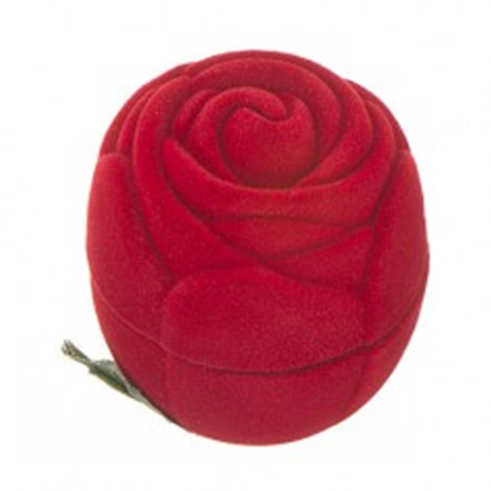 Šperky eshop Zamatová krabička na prsteň - červená ruža s lístkami