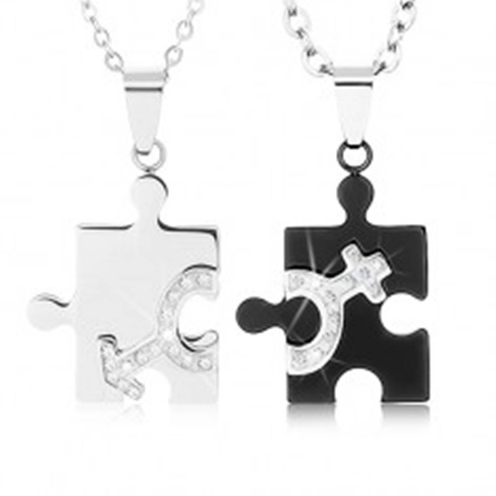 Šperky eshop Náhrdelníky pre dvojicu z ocele 316L, puzzle dieliky v dvoch farbách