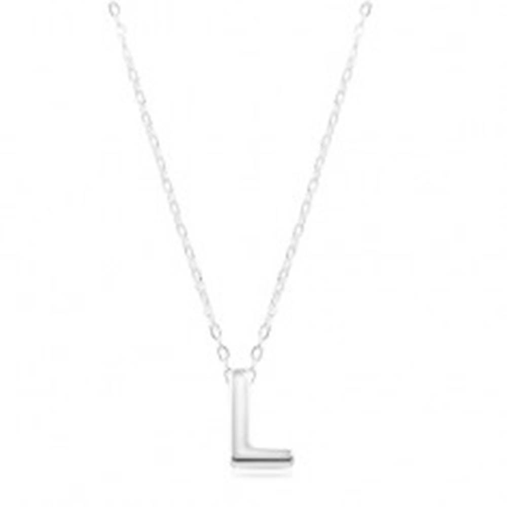 Šperky eshop Strieborný náhrdelník 925, lesklá retiazka, veľké tlačené písmeno L