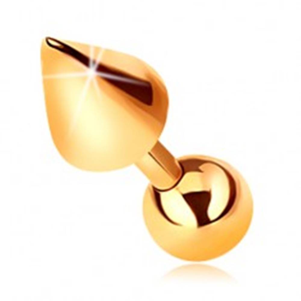 Šperky eshop Zlatý 9K piercing - lesklá rovná činka s guličkou a kužeľom do tragusu, 5 mm