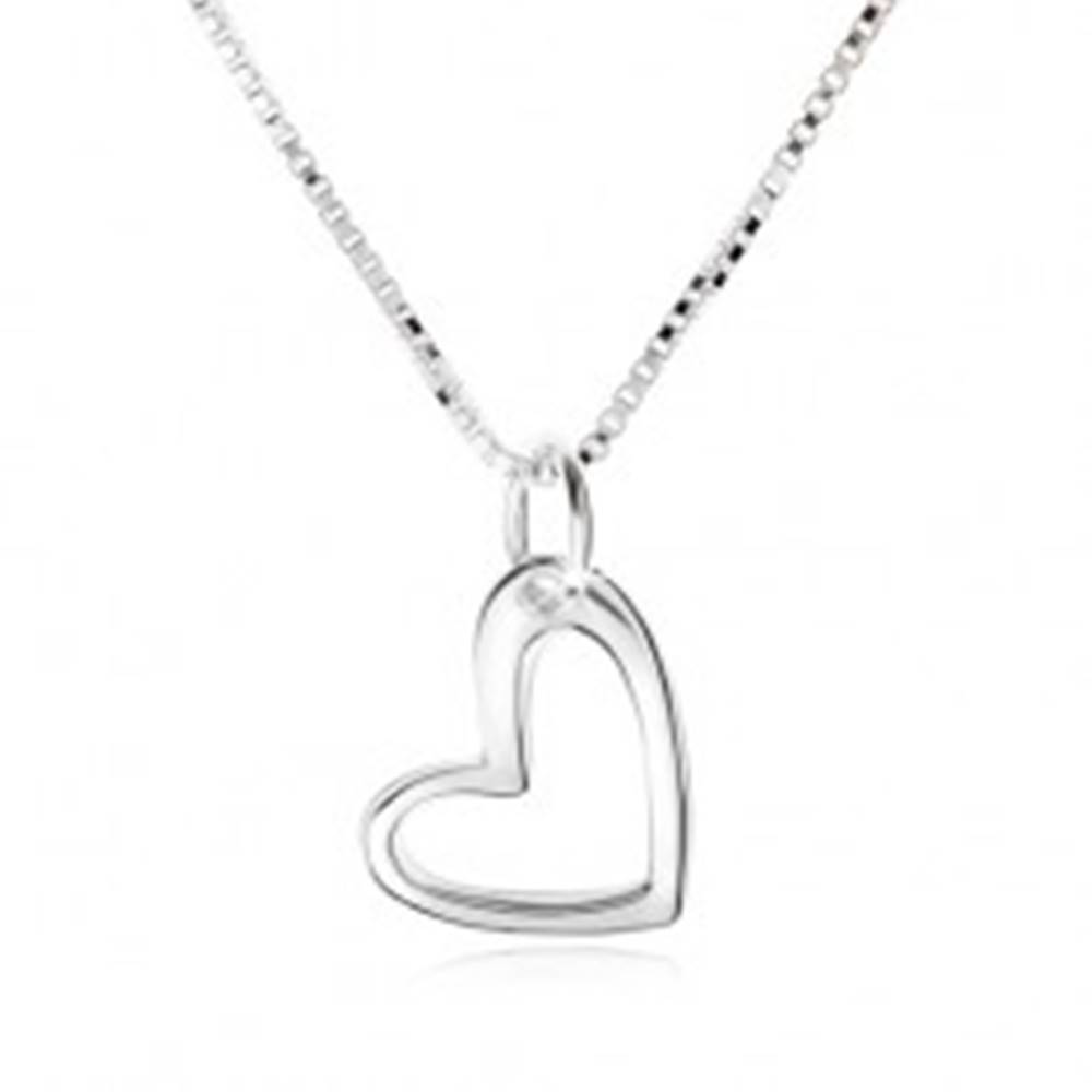 Šperky eshop Náhrdelník s obrysom asymetrického srdca, hranatá retiazka, striebro 925
