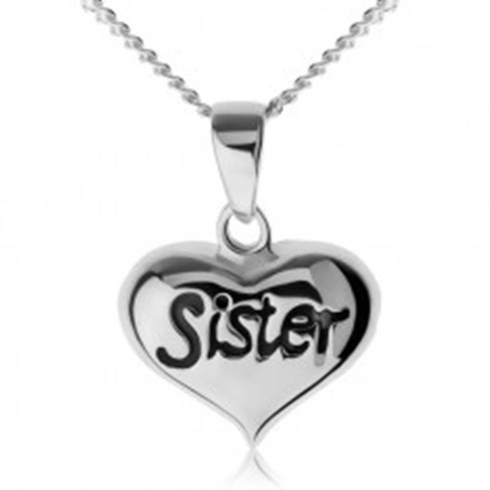 Šperky eshop Nastaviteľný náhrdelník, srdiečko s nápisom "Sister", striebro 925