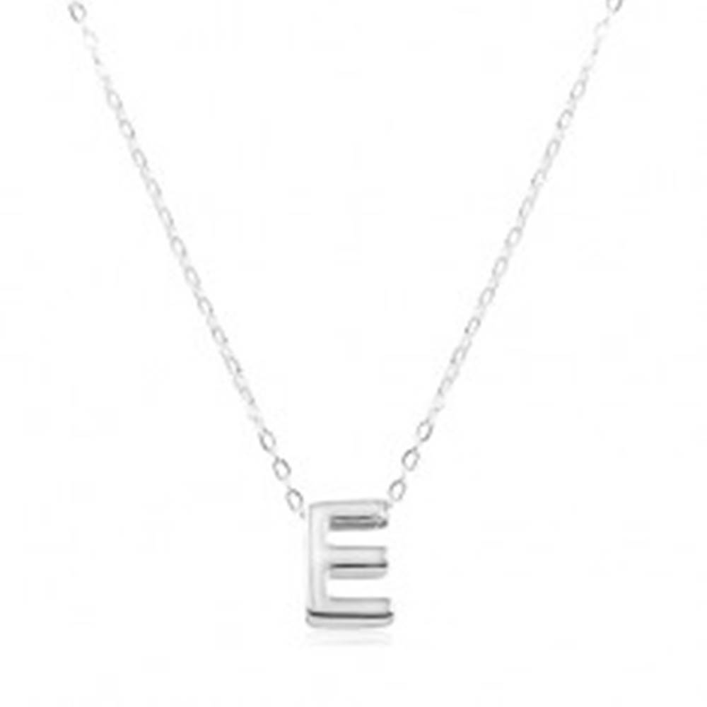 Šperky eshop Nastaviteľný náhrdelník, striebro 925, veľké tlačené písmeno E