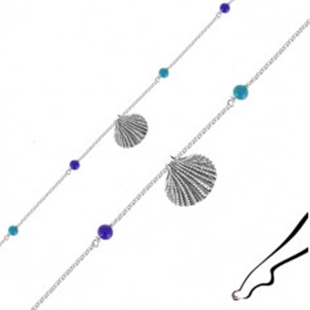 Šperky eshop Náramok zo striebra 925 na členok - morská mušľa, štyri modré guľôčky