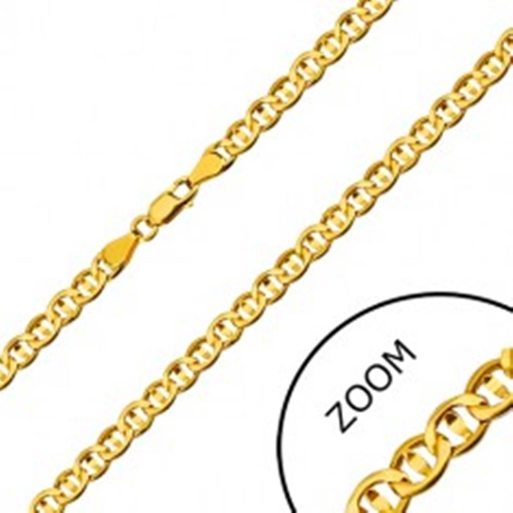 Šperky eshop Retiazka zo žltého 14K zlata - ploché očká predelené zrniečkom, 550 mm