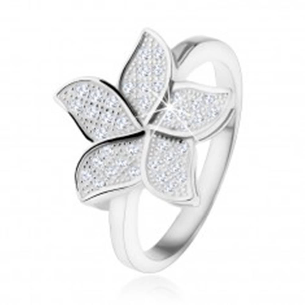 Šperky eshop Strieborný prsteň 925, trblietavý zirkónový kvet čírej farby - Veľkosť: 48 mm