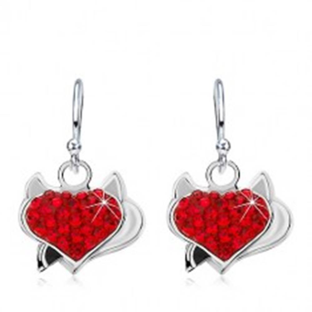 Šperky eshop Náušnice zo striebra 925, červené zirkónové srdce s rožkami a čiernym chvostom