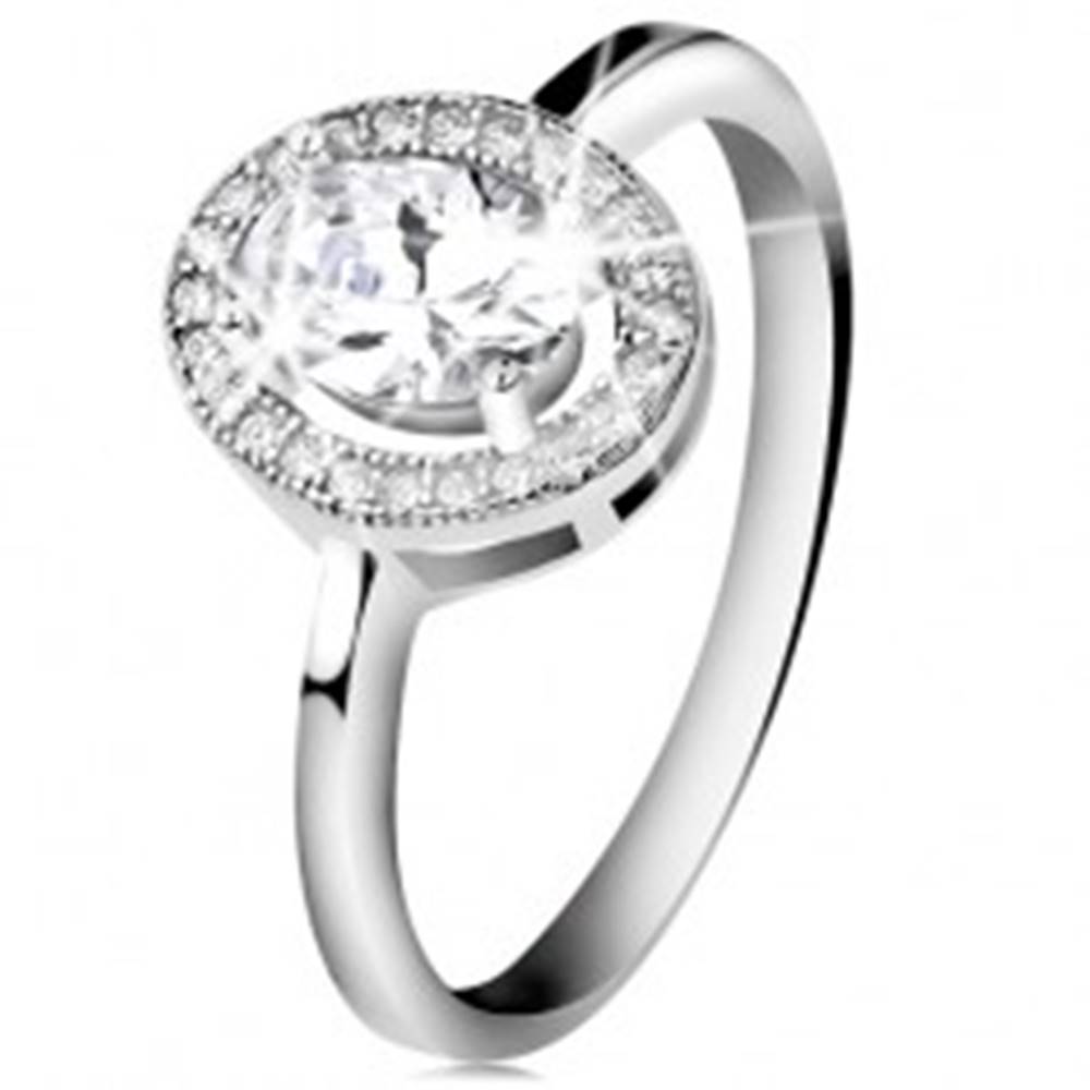 Šperky eshop Strieborný prsteň 925, brúsený oválny zirkón, číry ligotavý lem - Veľkosť: 47 mm
