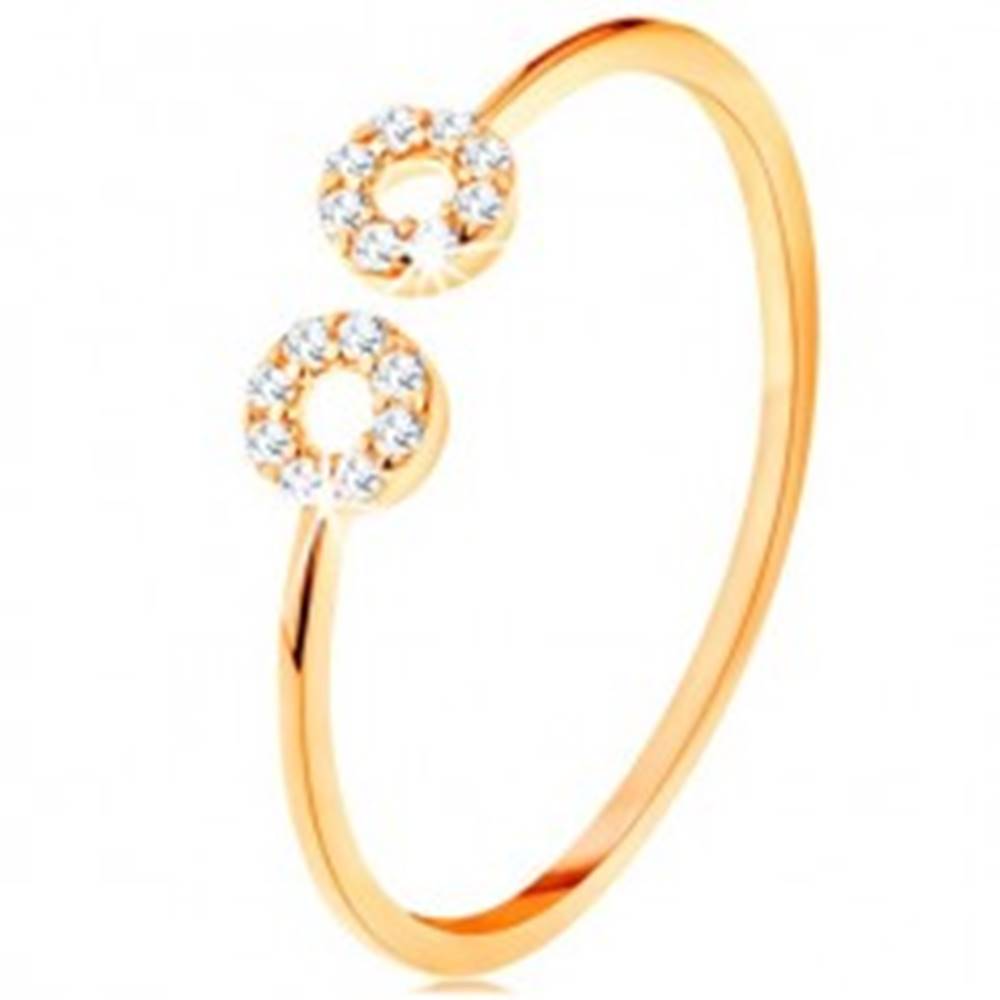 Šperky eshop Zlatý prsteň 375 s úzkymi oddelenými ramenami, malé zirkónové obruče - Veľkosť: 49 mm