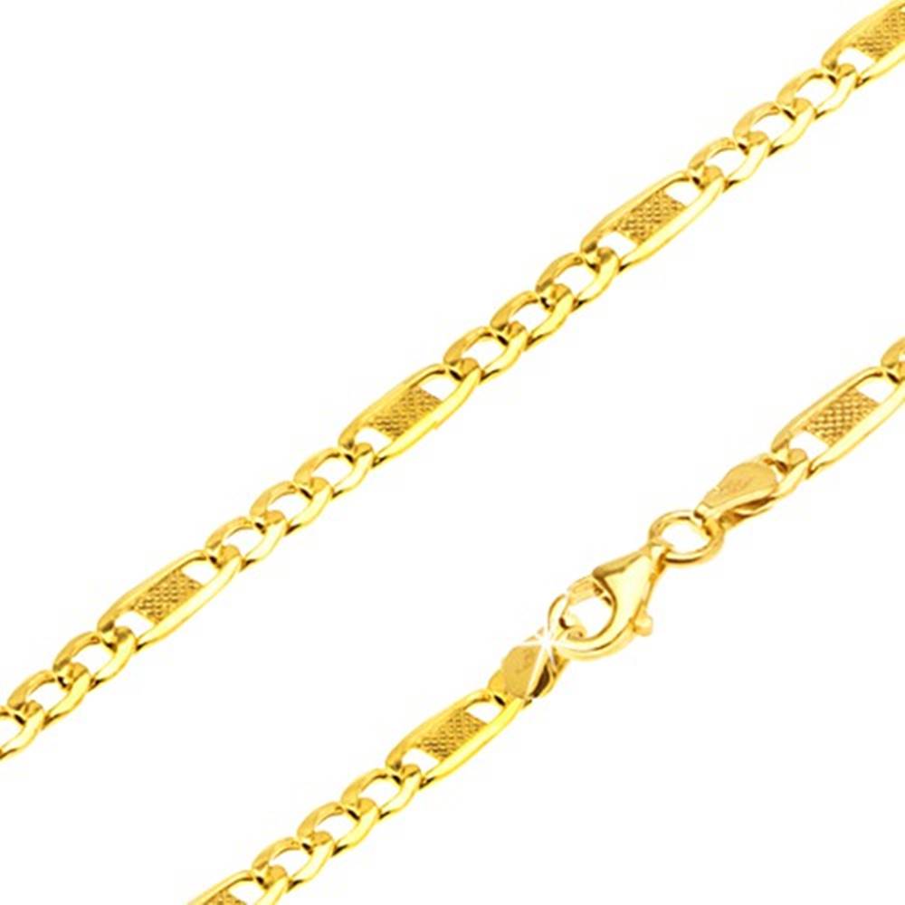 Šperky eshop Retiazka zo žltého 14K zlata, tri očká, dlhý článok s mriežkou, 450 mm