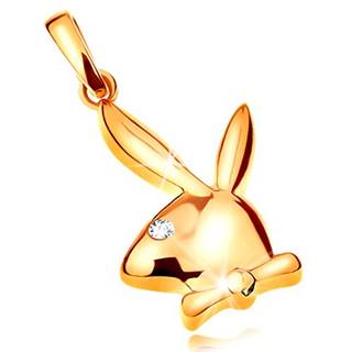 Prívesok zo žltého 14K zlata, lesklá hlava zajačika Playboy, zirkónové očko