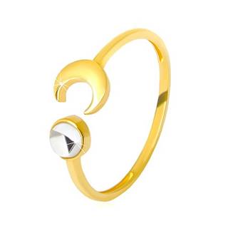 Zlatý prsteň 375 - lesklý polmesiac, číry zirkón v tvare kabošonu - Veľkosť: 51 mm