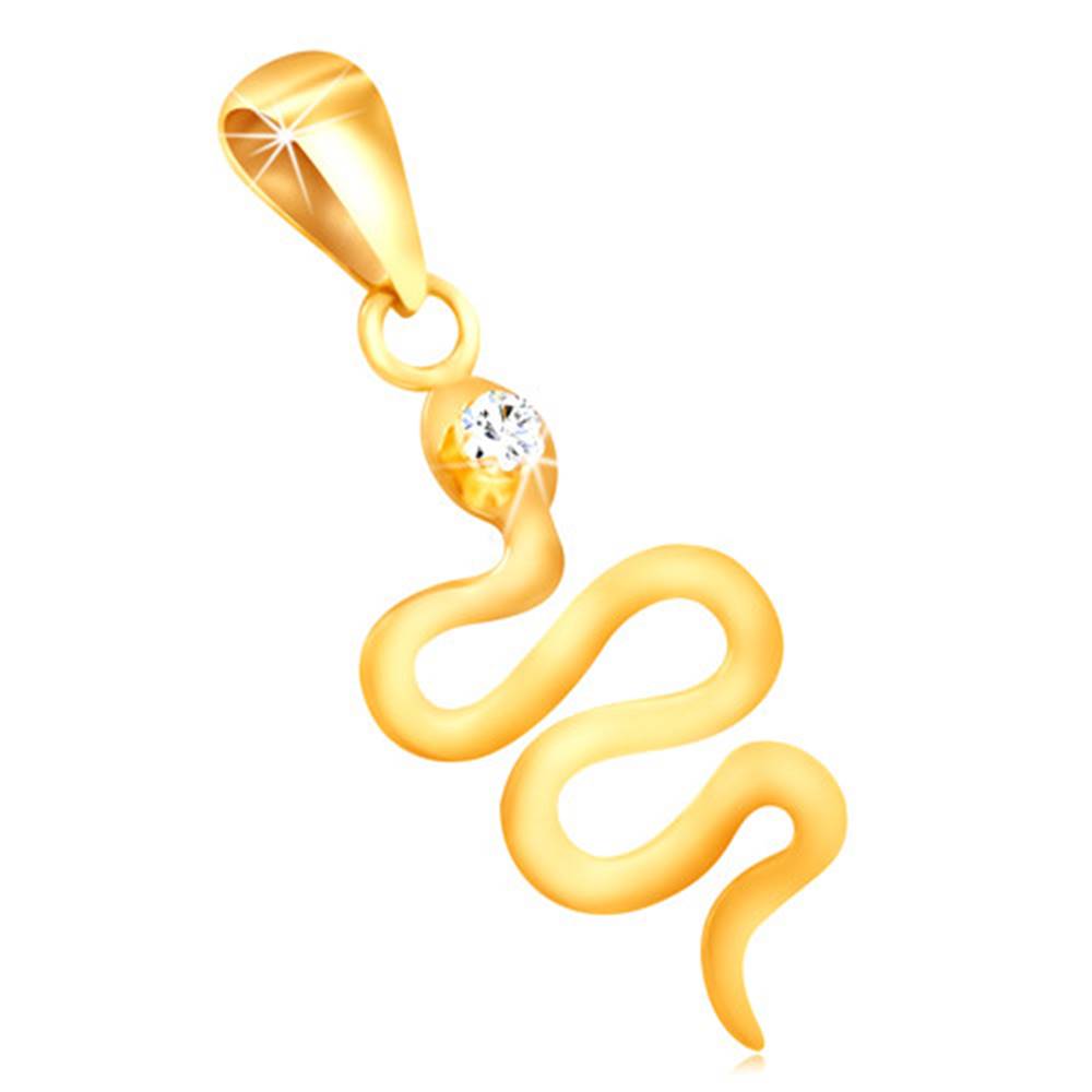 Šperky eshop Prívesok zo žltého 9K zlata - zvlnený lesklý hadík so zirkónovou hlavičkou