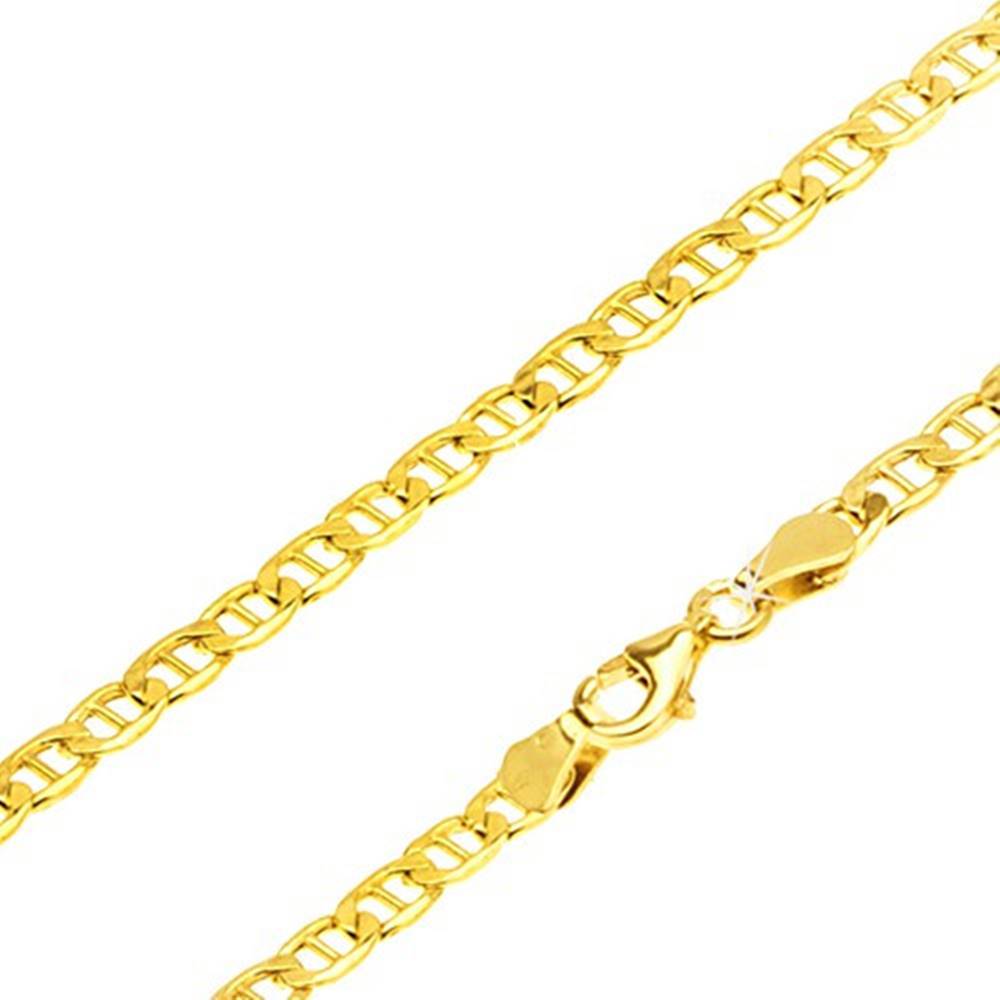 Šperky eshop Retiazka zo žltého 14K zlata - ploché elipsovité očká, palička uprostred, 600 mm