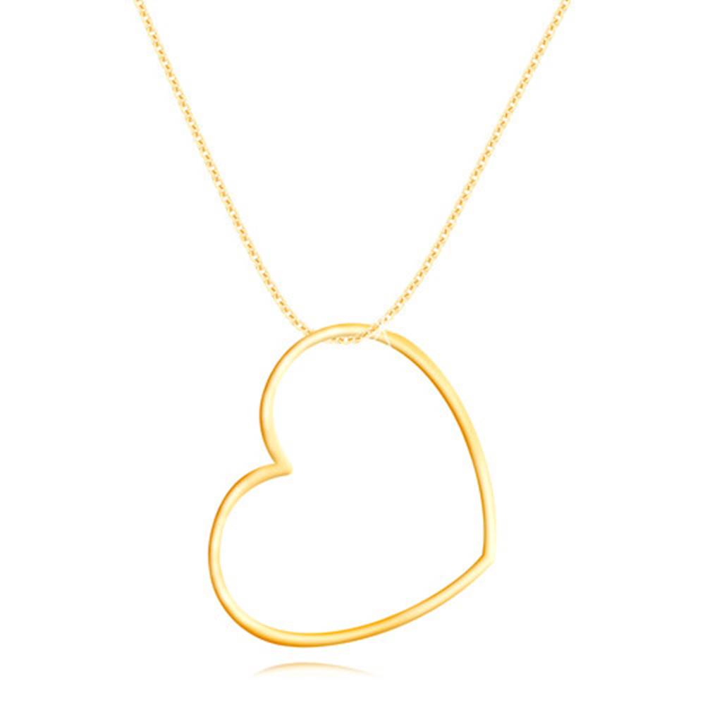 Šperky eshop Zlatý 9K náhrdelník - úzka lesklá kontúra srdca, oválne očká