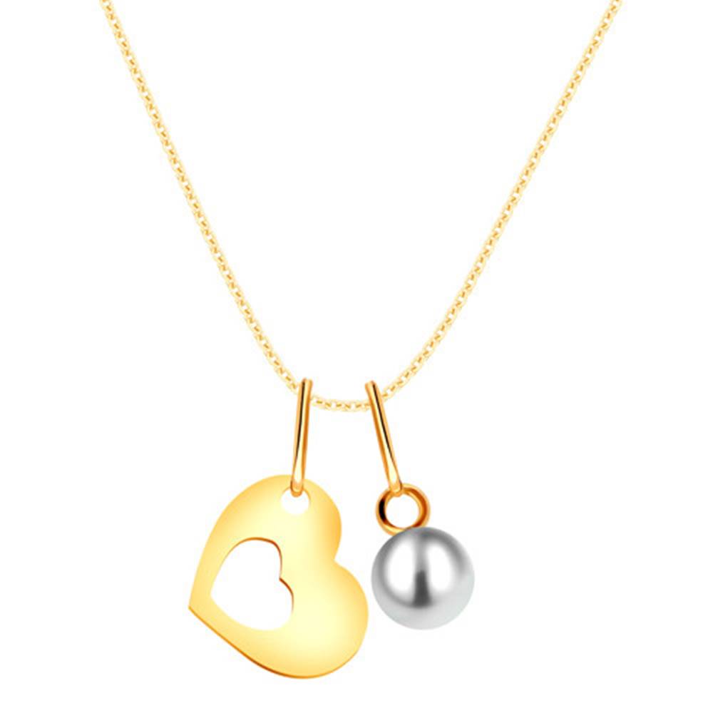 Šperky eshop Zlatý náhrdelník 375 - silueta srdca s výrezom uprostred, okrúhla biela perla