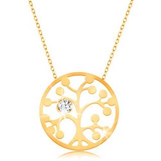 Zlatý náhrdelník 375 - kruh s vyrezávaným stromom a čírym zirkónikom