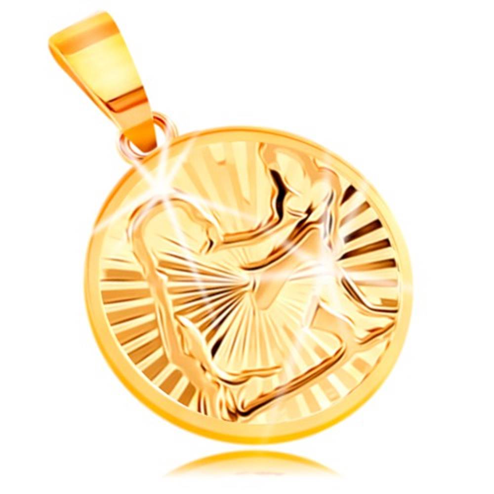 Šperky eshop Prívesok v žltom 14K zlate - kruh s ligotavými lúčovitými zárezmi - PANNA
